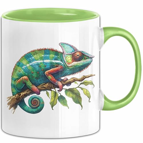 Aquarell Chamäleon Tasse Geschenk (Grün) von Trendation