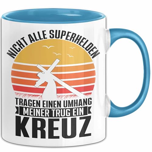 Christen Tasse Geschenk Christlich Glauben Kirche Geschenkidee Für Jesus-Fans Superhelden Meiner Trug Ein Kreuz (Blau) von Trendation