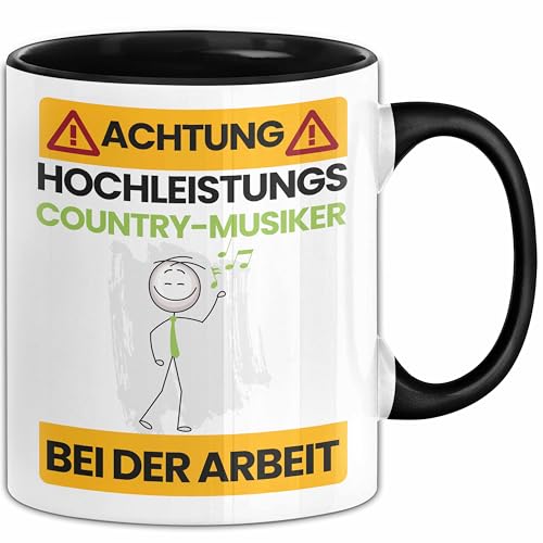 Country-Musiker Tasse Geschenk Lustiger Spruch Geschenkidee für Country-Musiker Achtung Hochleistungs Country-Musiker Bei Der Arbeit (Schwarz) von Trendation