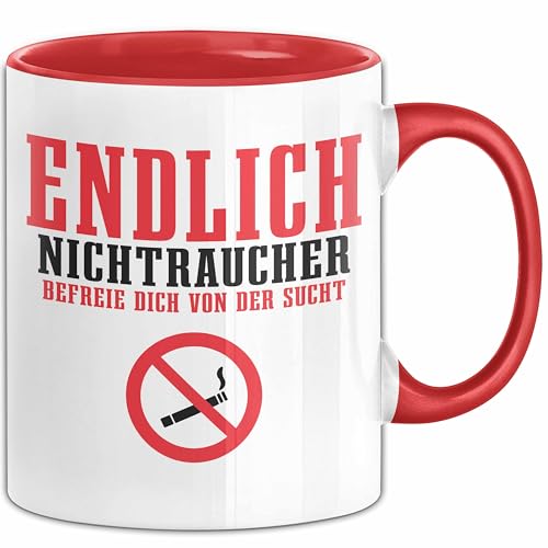 Endlich Nichttraucher Tasse Geschenk Aufhören Zu Rauchen Befreie Dich Von Der Sucht (Rot) von Trendation