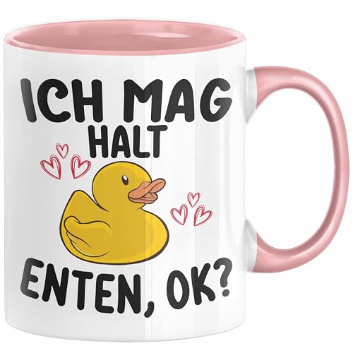 Enten-Liebhaber Geschenk Tasse Ich Mag Halt Enten Ok Kaffee-Becher Häferl (Rosa) von Trendation