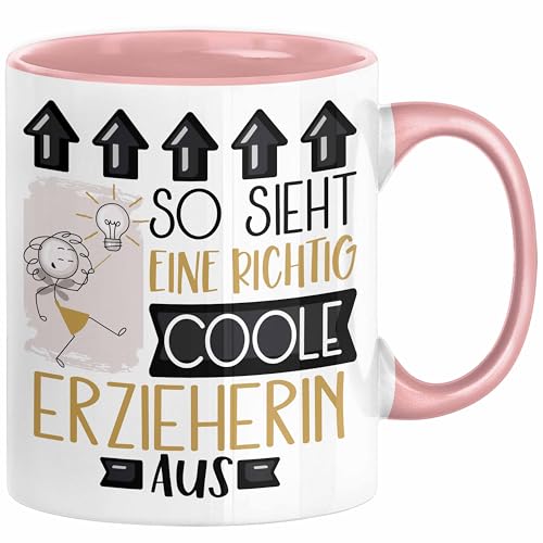 Erzieherin Geschenk Tasse Geschenkidee für Erzieherin Geburtstag Weihnachten Spruch So Sieht Eine Richtig Coole Erzieherin Aus Kaffee-Becher (Rosa) von Trendation