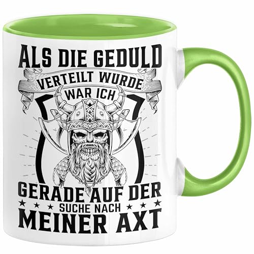 Forstwirt Geschenk Tasse Waldarbeiter Axt Holz Hacken Totenkopf Wikinger Kaffee-Becher für Holzfäller (Grün) von Trendation