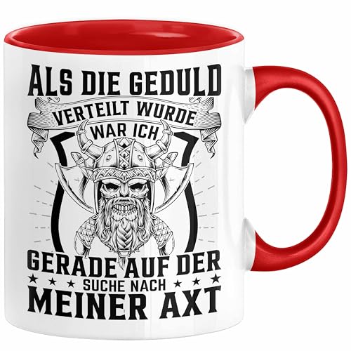 Forstwirt Geschenk Tasse Waldarbeiter Axt Holz Hacken Totenkopf Wikinger Kaffee-Becher für Holzfäller (Rot) von Trendation