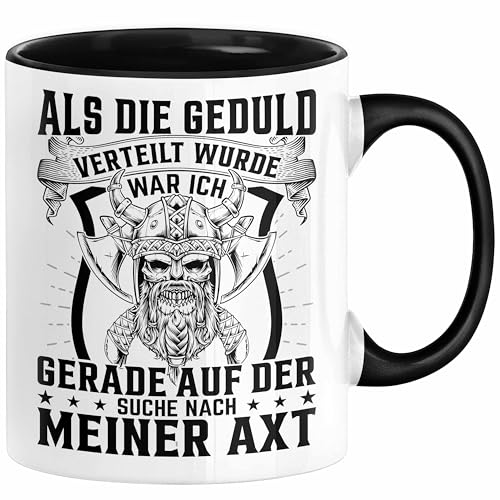 Forstwirt Geschenk Tasse Waldarbeiter Axt Holz Hacken Totenkopf Wikinger Kaffee-Becher für Holzfäller (Schwarz) von Trendation