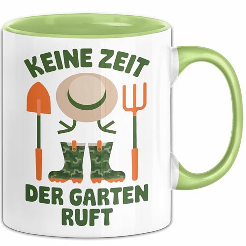 Garten Pflanzen Gärtner Tasse Geschenk Lustige Geschenkidee Spruch Keine Zeit Der Garten Ruft (Grün) von Trendation