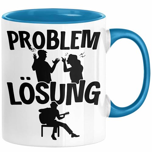 Gitarrist Tasse Geschenk für Gitarrenspieler Männer Geschenkidee Problem und Lösung Gitarre (Blau) von Trendation