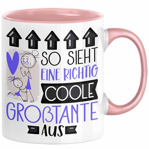 Großtante Geschenk Tasse Geschenkidee für Großtante Geburtstag Weihnachten Spruch So Sieht Eine Richtig Coole Großtante Aus Kaffee-Becher (Rosa) von Trendation