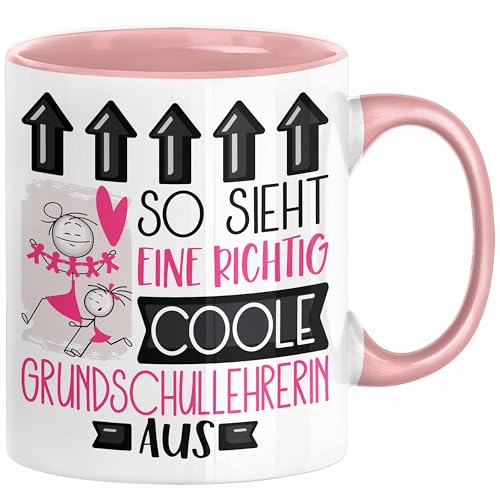 Grundschullehrerin Geschenk Tasse Geschenkidee für Grundschullehrerin Geburtstag Weihnachten Spruch So Sieht Eine Richtig Coole Grundschullehrerin Aus Kaffee-Becher (Rosa) von Trendation