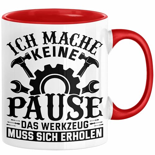 Handwerker Geschenk Tasse Ich Mache Keine Pause Das Werkzeug Muss Sich Erholen KFZ Mechaniker Hausmeister Elektroniker Anlagenmechaniker (Rot) von Trendation