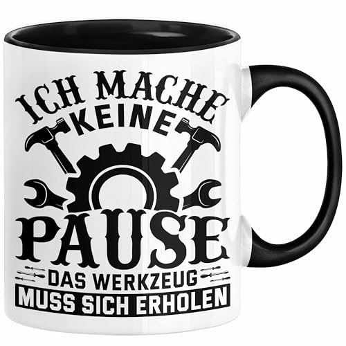 Handwerker Geschenk Tasse Ich Mache Keine Pause Das Werkzeug Muss Sich Erholen KFZ Mechaniker Hausmeister Elektroniker Anlagenmechaniker (Schwarz) von Trendation