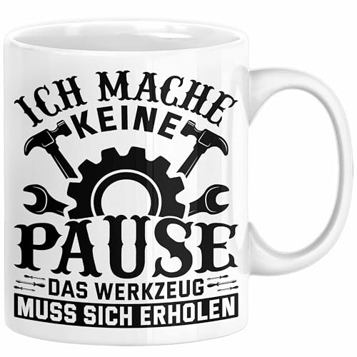 Handwerker Geschenk Tasse Ich Mache Keine Pause Das Werkzeug Muss Sich Erholen KFZ Mechaniker Hausmeister Elektroniker Anlagenmechaniker (Weiß) von Trendation