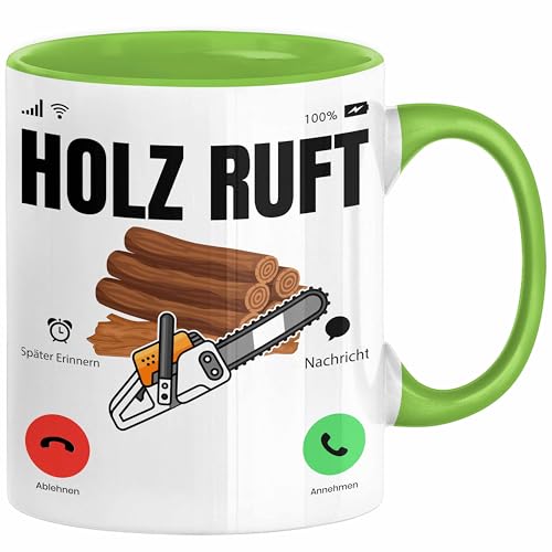 Holzarbeiter Schreiner Tischler Geschenk Tasse Holz Ruft An Holzarbeit Waldarbeiter Kaffee-Becher (Grün) von Trendation