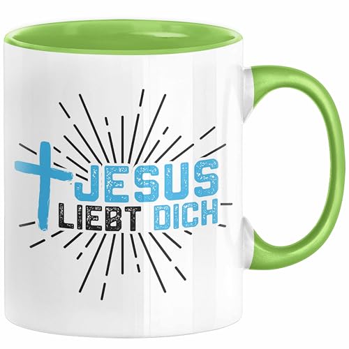 Jesus Liebt Dich Tasse Geschenk Ostern Christentum Kirche Gläubiger Geschenkidee Kaffee-Becher Häferl (Grün) von Trendation