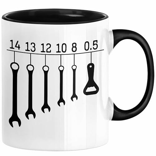 KFZ-Mechaniker Geschenk Tasse Schraubenschlüssel Flaschenöffner Männer Geschenkidee Handwerker (Schwarz) von Trendation