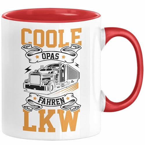 LKW Opa Geschenk Tasse Coole Opas Fahren LKW Vatertag Opa Geschenkidee Geburtstag Lastkraftwagen-Fahrer Fernfahrer (Rot) von Trendation