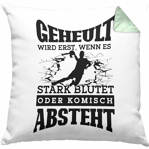 Lustige Kissen mit Füllung 40x40 Handball-Spieler als Geschenkidee Spruch Geschenk Handballspieler Trainer Coach (Grün) von Trendation