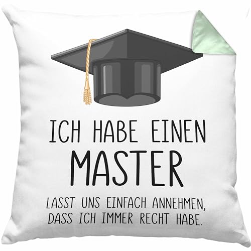 Master Bestanden Geschenk Abschluss Kissen mit Füllung 40x40 Spruch Master Graduation Bestandene Prüfung Geschenkidee (Grün) von Trendation