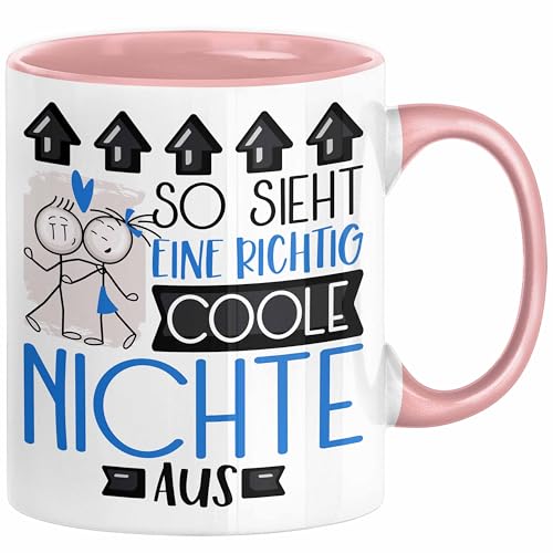 Nichte Geschenk Tasse Geschenkidee für Nichte Geburtstag Weihnachten Spruch So Sieht Eine Richtig Coole Nichte Aus Kaffee-Becher (Rosa) von Trendation