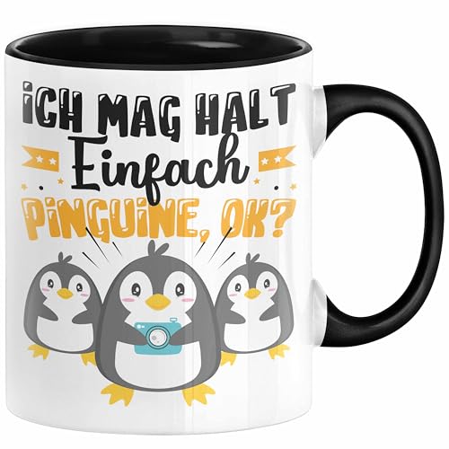 Pinguine Geschenk Tasse Mädchen Geschenkdiee Pinguin-Liebhaberin Ich Mag Halt Einfach Pinguine Ok (Schwarz) von Trendation