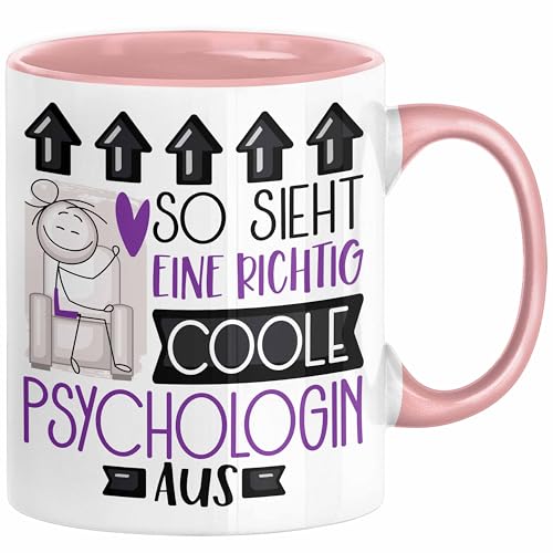 Psychologin Geschenk Tasse Geschenkidee für Psychologin Geburtstag Weihnachten Spruch So Sieht Eine Richtig Coole Psychologin Aus Kaffee-Becher (Rosa) von Trendation