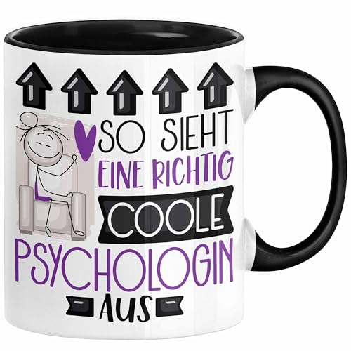 Psychologin Geschenk Tasse Geschenkidee für Psychologin Geburtstag Weihnachten Spruch So Sieht Eine Richtig Coole Psychologin Aus Kaffee-Becher (Schwarz) von Trendation