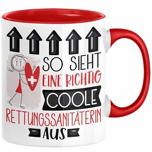 Rettungssanitäterin Geschenk Tasse Geschenkidee für Rettungssanitäterin Geburtstag Weihnachten Spruch So Sieht Eine Richtig Coole Rettungssanitäterin Aus Kaffee-Becher (Rot) von Trendation