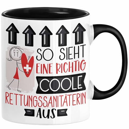 Rettungssanitäterin Geschenk Tasse Geschenkidee für Rettungssanitäterin Geburtstag Weihnachten Spruch So Sieht Eine Richtig Coole Rettungssanitäterin Aus Kaffee-Becher (Schwarz) von Trendation