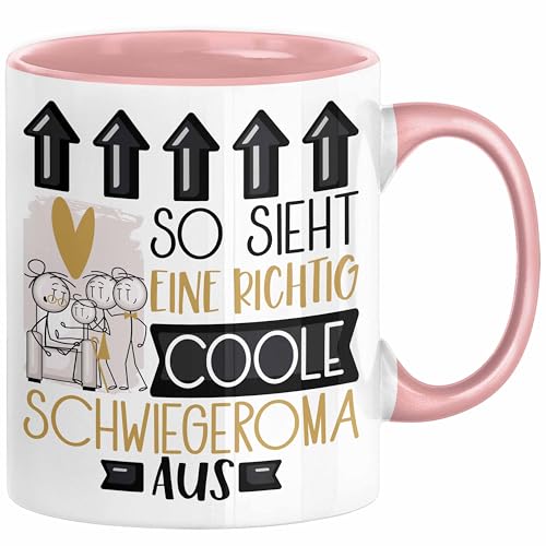 Schwiegeroma Geschenk Tasse Geschenkidee für Schwiegeroma Geburtstag Weihnachten Spruch So Sieht Eine Richtig Coole Schwiegeroma Aus Kaffee-Becher (Rosa) von Trendation