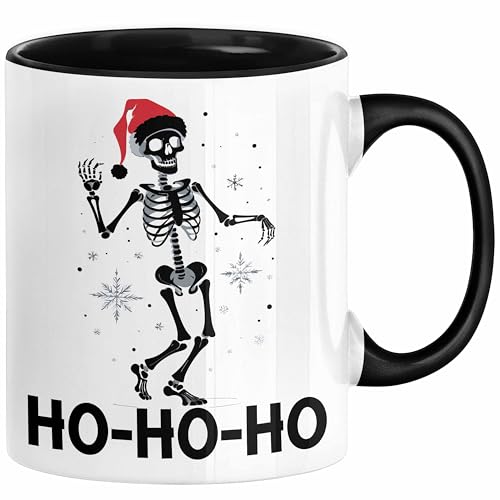 Skelett Weihnachten Geschenk Tasse Weihnachliches Skelett Grafik Geschenkidee Totenkopf Fans Tattoo (Schwarz) von Trendation