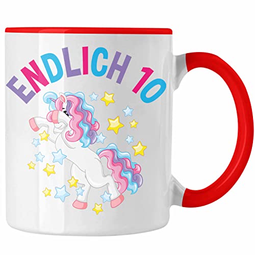 Trendation - 10. Geburtstag Tasse Geschenk Mädchen Tochter Einhorn Pferde 10 Jahre Alt Geburtstagsgeschenk Idee (Rot) von Trendation