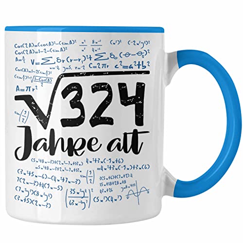 Trendation - 18. Geburtstag Geschenk Tasse Quadratwurzel 324 18er Lustige Idee Mathematiker (Blau) von Trendation