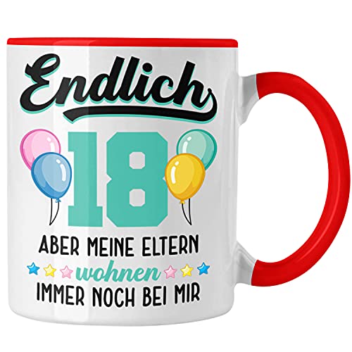 Trendation - 18. Geburtstag Tasse Geschenk Mädchen Jungen Geschenkidee Lustig Spruch 18 Geschenke Geschenkideen zum 18 Bday 18er Erwachsen (Rot) von Trendation