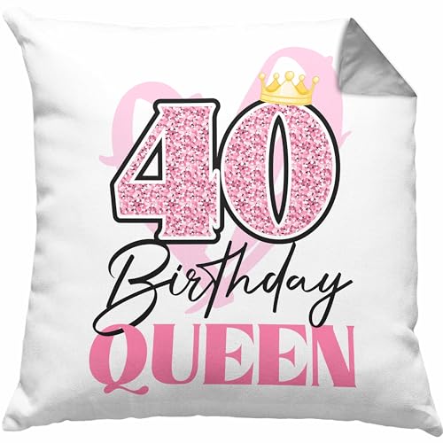 Trendation - 40. Geburtstag Frauen Geschenk Lustig Spruch Kissen mit Füllung 40x40 40 Birthday Queen Mutter Mama (Grau) von Trendation