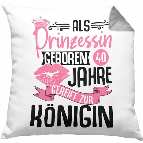 Trendation - 40. Geburtstag Kissen Geschenk Frauen Lustiger Spruch Als Prinzessin Geboren Gereift zur Königin Mutter Dekokissen mit Füllung 40x40 (Grau) von Trendation