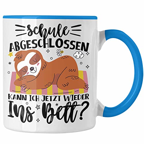 Trendation - Abi Tasse Geschenk Schule Abgeschlossen Kann Ich Jetzt Wieder Ins Bett Faultier Abitur Abschluss Geschenk (Blau) von Trendation