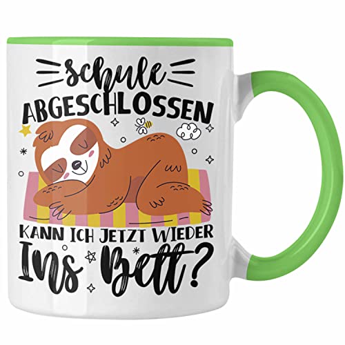 Trendation - Abi Tasse Geschenk Schule Abgeschlossen Kann Ich Jetzt Wieder Ins Bett Faultier Abitur Abschluss Geschenk (Grün) von Trendation