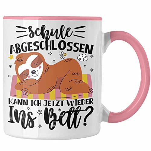 Trendation - Abi Tasse Geschenk Schule Abgeschlossen Kann Ich Jetzt Wieder Ins Bett Faultier Abitur Abschluss Geschenk (Rosa) von Trendation