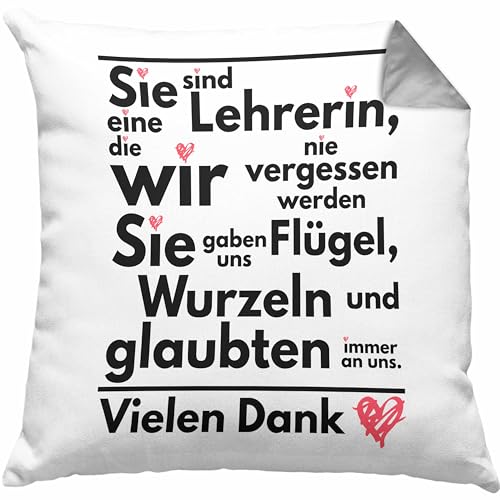 Trendation - Abschiedsgeschenk Lehrerin Kissen Geschenk zum Abschied Klassenlehrerin Beste Lehrerin Geschenkidee Danke Dekokissen mit Füllung 40x40 (Grau) von Trendation