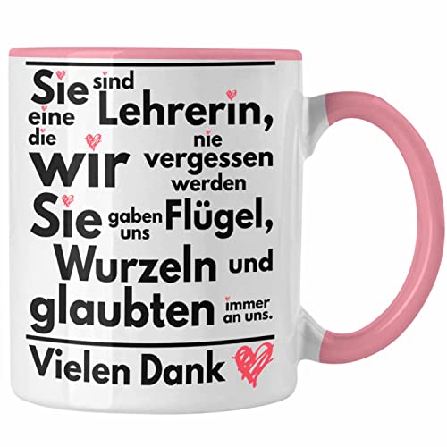 Trendation - Abschiedsgeschenk Lehrerin Tasse Geschenk zum Abschied Klassenlehrerin Beste Lehrerin Geschenkidee Danke (Rosa) von Trendation