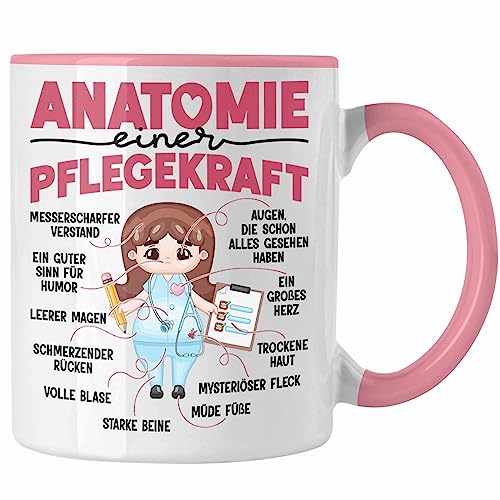 Trendation - Anatomie Einer Pflegekraft Tasse Geschenk Pflege Geschenkidee Spruch Pflegerin Sprüche (Rosa) von Trendation