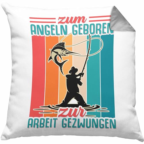 Trendation - Angler Fischer Kissen zum Angeln Geboren Geschenk Raubfische Hobbyangler Angeln Kaffeetasse Zubehör Dekokissen mit Füllung 40x40 (Grau) von Trendation