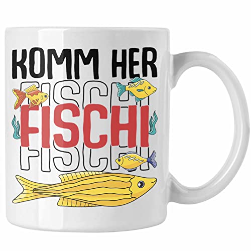 Trendation - Angler Fischer Tasse zum Angeln Komm Herr Fischi Geboren Geschenk Hobbyangler Angeln Kaffeetasse Zubehör (Weiß) von Trendation