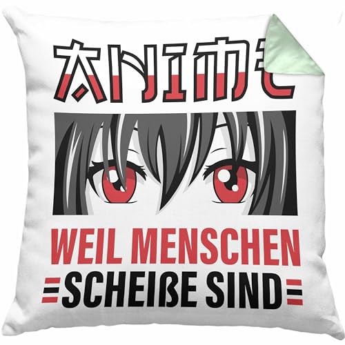 Trendation - Anime Kissen mit Füllung 40x40 cm Geschenk Anime-Fan Geschenkidee Lustig Weil Menschen Sch Sind (Grün) von Trendation