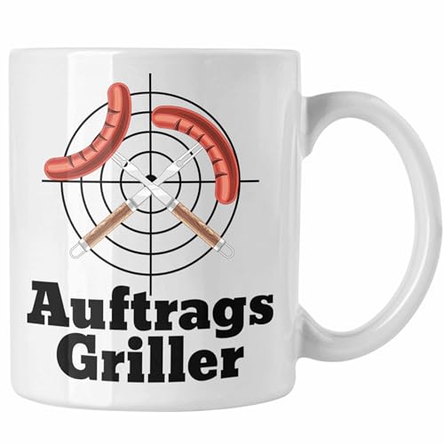 Trendation - Auftrags-Griller Tasse Geschenk Männer Kaffee-Becher Grillmeister Grillen BBQ Geschenkidee Zubehör Grill (Weiß) von Trendation