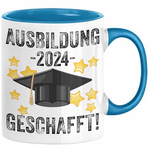 Trendation - Ausbildung Bestanden Geschenk Tasse Geschenkidee Bestandene Prüfung Abschluss 2024 Endlich Geschafft (Blau) von Trendation