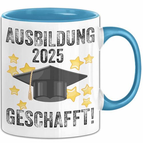 Ausbildung Bestanden Geschenk Tasse Geschenkidee Bestandene Prüfung Abschluss 2025 Endlich Geschafft (Blau) von Trendation