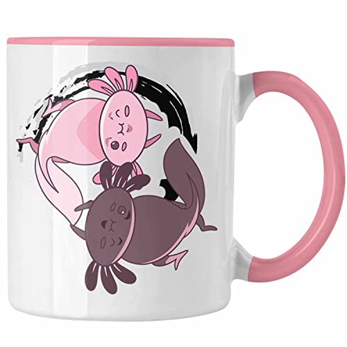 Trendation - Axolotl Tasse Grafik Lustig Geschenkidee Schwanzlurch Tiere Geschenk Ying Yang Zeichen (Rosa) von Trendation