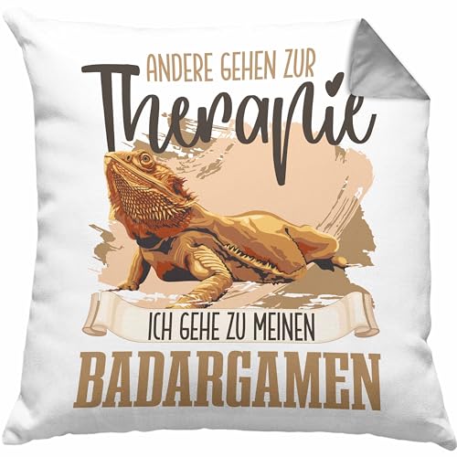 Trendation Bartagame Kissen mit Füllung 40x40 Geschenk für Bartagamen Besitzer Lustiger Spruch Anderen Gehen Zur Therapie (Grau) von Trendation