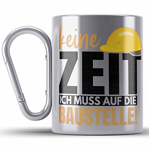 Trendation - Bauherr Geschenk Spruch Edelstahl Tasse Karabiner Bauherrin Männer Lustiger Spruch Baustelle (Silber) von Trendation